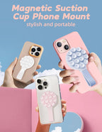 Magnetic Suction Phone Case Mount, Silicone Suction Cup Grip Stand for MagSafe Case, Hands-Free Phone Holder for iPhone 16/15/14 Pro Max, TikTok Videos, Selfies, Women Gift (Light Pink)911001A (White)