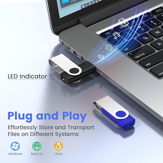 ABLAZE 16GB Flash Drives 500 Pack, USB 2.0 Thumb Drives Bulk Swivel Memory Stick Bulk USB 500 Pack Pendrives 16GB (Mixcolors)