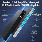 SODOLA 24 Port 2.5Gb PoE Switch Easy Smart Managed 24 PoE+ Port @500W, 2 x 10G SFP+, IEEE 802.3af/at/bt 90W Supported,LACP/QoS/VLAN/IGMP, 1U Mounted Multi-Gigabit PoE Switch