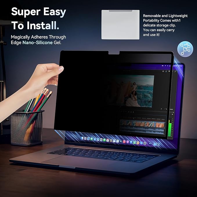 Privacy Screen Protector Compatible with MacBook Air M2 13.6 Inch (2022 Release), Easy On/Off Removable Anti Spy Blue Light Glare Shield Film Laptop Privacy Filter for Apple Mac Air 13" M2 (A2681)