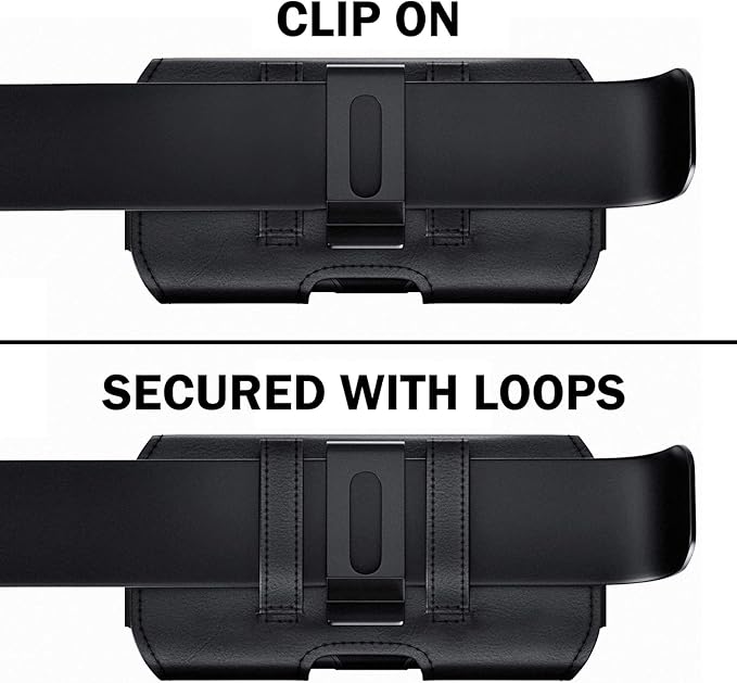 DeBin Holster for Large iPhone Plus, Pro Max Models 16 15 14 13 12 11 Xs Max – Leather Cell Phone Belt Holder Case with Clip, Carrying Pouch Cover Fits Phone with Case on, Black