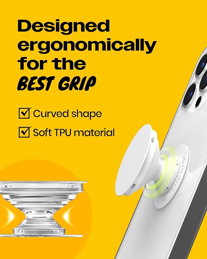 OnTheGrip Cute Natural Seashell Design Round Shape Collapsible Mobile Phone Grip Stand Holder for Smartphone Tablet Cell Phone Accessory (Black Fresh Water)