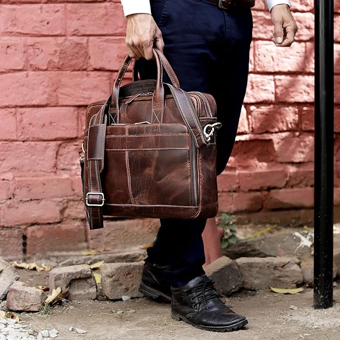 VC VINTAGE COUTURE Leather briefcase bag for men Leather Laptop Bags For Men and Women Travel Messenger Bag