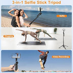 70inch Selfie Stick Phone Tripod with Rechargeable Remote,Portable Extendable 3 in 1 Cell Phone Tripod Stand for Video Recording,Travel Selfie Stick for iPhone and Android