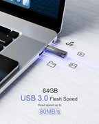 64GB USB 3.0 Flash Drive, 5-Pack Waterproof Metal USB Memory Stick, Slim Thumb Drive Portable Pen Drive with Keychain Hole Stylish Jump Drive for PC Computer Car