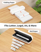 MUNBYN Portable Printers Wireless for Travel ITP04, Inkless Printer, Thermal Bluetooth Printer, Support 8.5x11&A4 Thermal Paper, Compatible with Android and iOS Phone & Laptop, Small Printers (White)