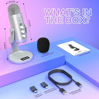 ZealSound USB Microphone,Condenser Computer PC Mic,Plug&Play Gaming Microphones for PS 4&5.Headphone Output&Volume Control,Mic Gain Control,Mute Button Vocal,YouTube Podcast on Mac&Windows(Silver)