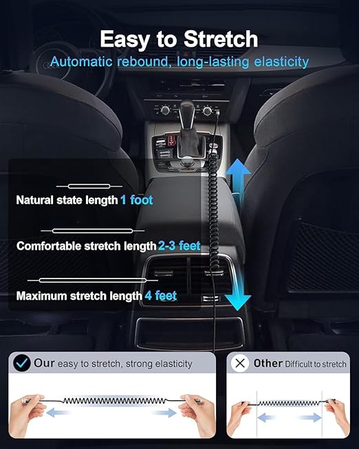USB A to USB C Cable 3FT/6FT, Coiled USB C Cable for Car, 66W USB C Cable Fast Charging 3A USB C iPhone Cable Compatible with iPhone 16/15/Samsung Galaxy S20 S10 Plus Note 10 9 and More USB C Devices