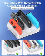 Charger for Nintendo Switch 2 and Switch 1 Controller, Horizontal Charging Dock Station for Joy con and for Joycon 2 Accessories with Foldable Storage Stand (White)