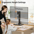 Perlegear Monitor Stand, Freestanding Monitor Mount for 13-34 inch Screens with 360 Degree Rotation, 5 Height Settings, Adjustable Desk Riser with Swivel and Tilt, Max VESA 100x100mm, PGTVS29