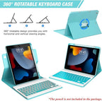 Keyboard Case for iPad 9th/8th/7th Generation 10.2 inch,360° Rotatable iPad Air 3 Pro 10.5-inch Case with Pencil Holder(2021/2020/2019/2017),7 Color Backlit Bluetooth Keyboard Folio Cover (Lake Blue)
