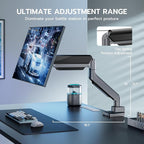 ARES WING Single Monitor Arm, Heavy Duty Adjustable Monitor Arm for 13"-45" Screens with USB, Gas Spring Desk Mount Stand with C Clamp/Grommet Mounting Base up to 40lbs Computer, Gray