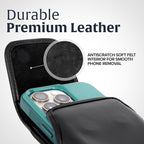Turtleback Belt Clip for iPhone 16 Pro, 16e, 15 pro 14 Pro 13 Pro -Medium- Fits w/Shockproof Commuter Style Cases, Premium Black Leather, Vertical Belt Holder, Magnetic Closure HD Rotating Clip