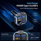 UNBREAKcable Bluetooth FM Transmitter for Car, PD 38W Fast Charging, Wireless Bluetooth FM Radio Adapter, Car Kit with Hands-Free Calls, HiFi Bass Boost MP3 Music Player Support USB Drive
