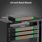 24 Port PoE Switch with 2 Gigabit Ethernet Uplink Port, Support IEEE802.3af/at, 400W High Power, Fanless, Plug and Play Unmanaged, Rackmount Ethernet Switch