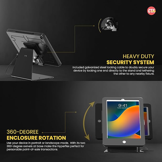 Desktop Anti-Theft Stand – CTA Kiosk Stand with Stylus, Tether, and Aluminum Enclosure for iPad (Gen 2-6), Air (Gen 1 & 2), & Pro 9.7 - Black (PAD-DASB)