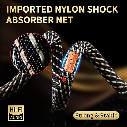 Audiophile HiFi Audio Cable–3.5mm to 3.5mm,6N OFC Core,24K Gold-Plated Plugs,with Nylon Braid,AUX Cable,Compatible with Phone,MP4,Speakers,Amplifiers,TV(6.56ft/2m)