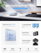 MINISFORUM AI Mini PC Barebone M1 Pro-125H with Intel Core Ultra 5 Processor 125H(14C/18T,up to 4.5Ghz), Mini Computer PCIe4.0 SSD,Triple Display with HDMI 2.1/USB4/DP,5X USB Ports, WiFi 7, BT5.4