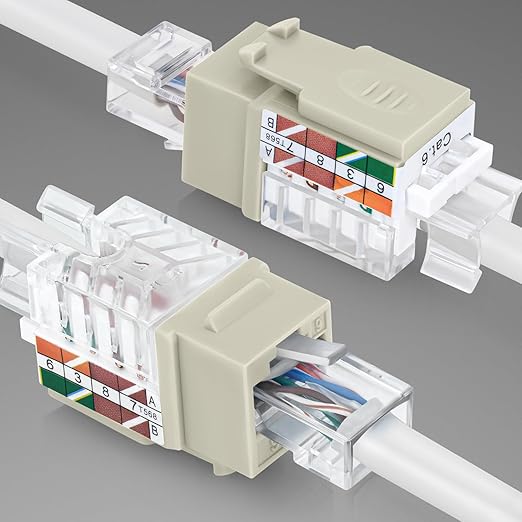 Everest 45° Angled RJ45 Cat6A Keystone Jacks 50-Pack in Ivory - Slim Profile Female RJ45 Connectors - Cat 6A Keystone Jack - Compatible with 45° Angled Speed Termination Tool - 45Term (B0BL3GS7ZY)