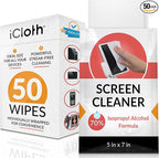 iCloth 70% Isopropyl Alcohol Large Screen and Electronics Wipes, Lint-Free, Streak-Free, Fast-Drying, Removes Dust and Fingerprints (50 Wipes)