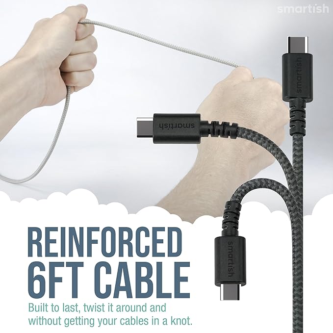 Smartish 2 in 1 USB C to USB C/Lightning Cable - Crown Joule - 6 Ft Fabric Wrapped Fast Charging Cord - for iPhone, Galaxy, Pixel - 100W Dual Fast Charger for Phones/Laptops - Teal Me More
