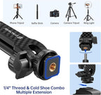 SYNCWIRE Tripod Phone Mount, Universal Smartphone Mount Adapter with 2 Cold Shoe and 1/4" Screw, 360° Rotates and 180° Tilts Adjustable Cell Phone Clamp Holder for Enhancing Mobile Photography Setup