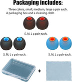 Silicone Earbud Tips - Fit Most In-Ear Earbuds (Inner Hole 3.8mm - 5.1mm) - 9 Pairs S M L