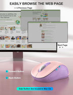 Trueque Wireless Mouse for Laptop, 2.4GHz Ergonomic Computer Mouse with Back & Forward Buttons, 3-Level DPI, 6 Buttons, Optical USB Cordless Mice for Windows Chromebook MacBook PC (Pink Purple)