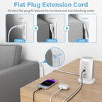 AiJoy Flat Plug Power Strip Tower with 9 Outlets and 5 USB Ports (2 USB-C), 1200J Surge Protection, 1625W Extension Cord with Multiple Outlets Charging Station for Home Dorm Office Supplies