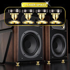 Facmogu 4PCS Golden Speaker Isolation Spikes with Plated Speaker Spikes Pads Mat, Speaker Spikes & Speaker Spike Pad Kit with Double-Sided Adhesive for Subwoofer CD DVD Player Audio Amplifier Recorder