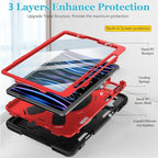 Case for iPad Pro 11 Inch (2022/2021/ 2020/2018): Silicone Cover for iPad 11 (4th/ 3rd/ 2nd/ 1st) Generation with Screen Protector- Stand- Handle- Shoulder Strap- Pencil Holder- Red