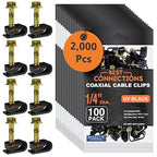 BEST CONNECTIONS Coaxial Cable Clips with Pre-Inserted Screw (2,000 Pack) – Black Single Cable Mounting Clamps for Coax Cable (RG6, RG59) and Ethernet Cable – Cord Fastener/Strain Relief Clip