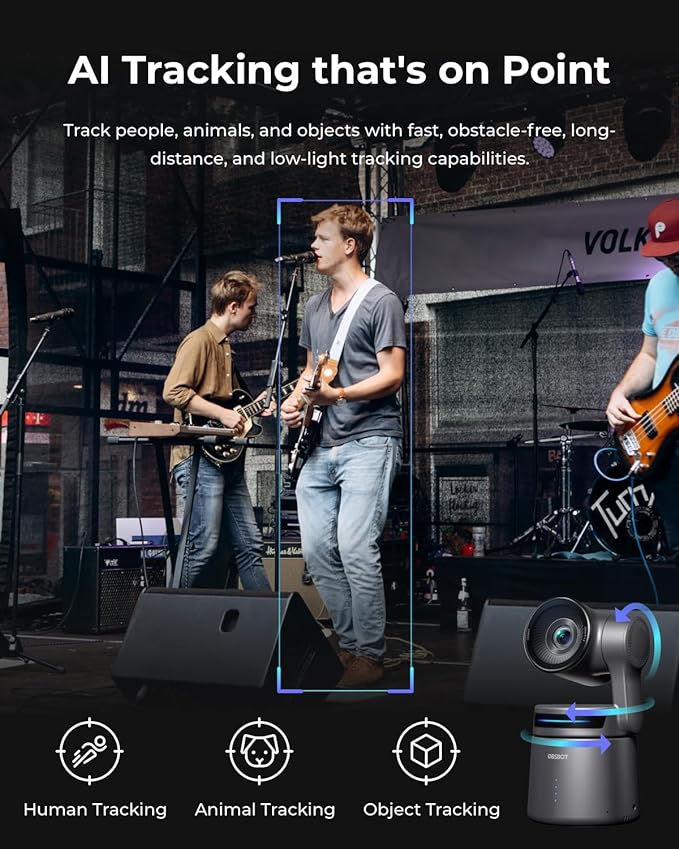 OBSBOT Tail Air NDI Streaming Camera 4K, AI Tracking PTZ Camera with Intelligent APP, Gesture Control, HDMI/USB-C/Wireless Webcam, Video Camera Live Stream for YouTube, Chruch, Worship, Creator, etc.