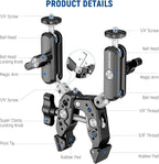 NEEWER Heavy Duty Super Clamp with Two 360° Dual Ball Head Magic Arms, 1/4" 3/8" Screw Threads, Phone & Action Camera Mount Adapter for Flat/Round Surface Compatible with GoPro DJI Insta360 DSLR