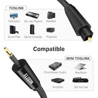 Elecan Mini Toslink to Toslink Digital Optical S/PDIF Audio Cable 50 Ft, Gold Plated Soft Flexible Fiber Optic Cable,Signal Protection PVC,Surround Sound for Soundbar,Home Theater,Hi-Fi System+Ties MI