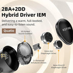 HiFiGo KEFINE Quatio in Ear Monitor, 2DD+2BA Hybrid IEMs with 3 Tuning Nozzles, in Ear Headphone with Detachable Cable for Musician Audiophile