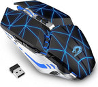 TENMOS T12 Wireless Gaming Mouse Rechargeable, 2.4G Silent Optical Wireless Computer Mice with Changeable LED Light for Laptop PC, 7 Buttons, 3 Adjustable DPI (Starry Black)