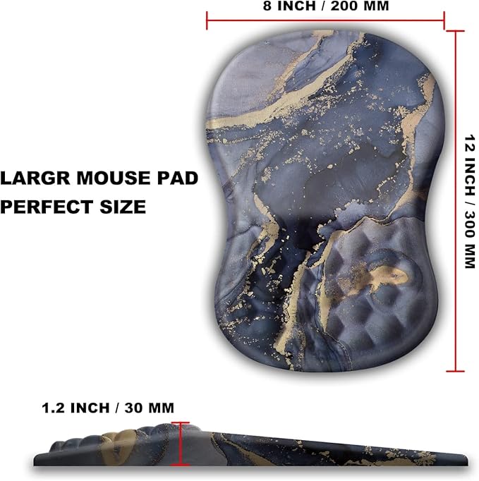 Mouse Pad Wrist Support, Ergonomic Mouse Pad with Massage Dot, Comfortable Computer Mouse Pad for Laptop, Wrist Rest Pain Relief Mousepad with Non-Slip PU Base for Office & Home, 12 x 8 in