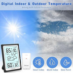 Geevon Large Display Digital Thermometer Hygrometer, Accurate Indoor Outdoor Temperature Humidity Monitoring, Wireless Weather Station with 200ft/60m Range Remote Sensor, Black