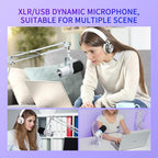 FEELWORLD PM1 XLR USB Dynamic Microphone Gifts for Podcast Recording PC Computer Gaming Live Streaming Vocal Voice-Over, Studio Metal Mic with RGB Light, Mute Button, Headphones Jack (White)