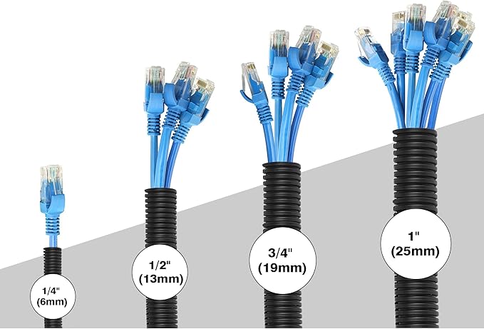 CrocSee 25ft - 1/4 inch Flame Retardant Split Wire Loom Tubing with Installation Tool - Flexible Wire Covers Cord Protectors - Black