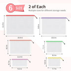 Umriox Zipper Bags, 6 Assorted Size (6 Colors, 12 Packs), Project Bags for Cross Stitch, Mesh Zipper Pouch for Office Supplies Travel Accessories and Board Games Storage