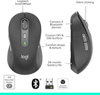 Logitech Signature Plus M750 Wireless Mouse – for Small to Medium Hands, SmartWheel, Bluetooth, Multi Device, 24-Month Battery, Silent Clicks, Customizable Side Buttons, Contoured Shape - Graphite