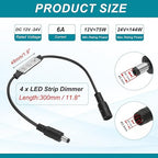 MECCANIXITY LED Strip Dimmer, 12V to 24V 6A Mini Brightness Adjustable Controller Lamp Switch with DC Plugs for Single Color Strips, Black Pack of 4