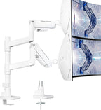 Vertical Dual Monitor Mount for 17-49 Inch Ultrawide Heavy Duty Curved Screen Stacking, Computer Monitor Arm Desk Mount, Gas Spring Adjustable Vesa Stand, White