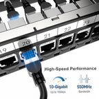 Jadaol 24 Port Shielded Patch Panel Rack or Wall Mount 19-Inch, 1U Cat6A Network Panel Preloaded with 24 Keystone Couplers Plus 1 Spare, 10Gbps Ethernet Panel with Cable Management & Back Support Bar