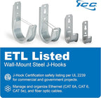 ICC 4-Inch Wall Mount J-Hook – 25-Pack, Cable Support Hooks with Retainer Clips, Galvanized Steel with Zinc Finish – for Structured Cabling and Cable Management