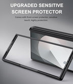 for Samsung Galaxy Z Fold 6 Case with Card Holder & Belt Clip & Slide Camera Cover, Built-in Hinge Protection & Screen Protector, Durable Wallet Phone Cover Case for Z Fold 6 5G 2024, Black
