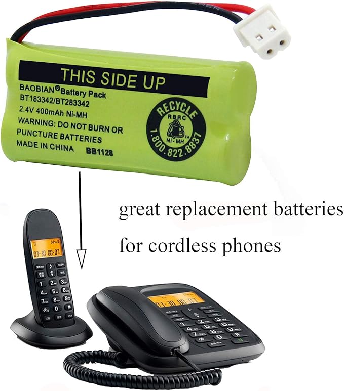 BT183342/BT283342 2.4V 400mAh Ni-Mh BT166342/BT266342 BT162342/BT262342 Cordless Phone Pack CS6709 CS6609 CS6509 CS6409 EL52100 EL50003 (4 Pack)