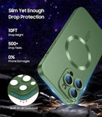 Magnetic for iPhone 15 Pro Case [Compatible with MagSafe][Built-in Camera Lens Protector] Slim Soft Silicone Bumper Shockproof Metallic Shine Phone Case (Green)